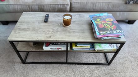 Rustic Oak and Black Metal Coffee Table with Shelf
