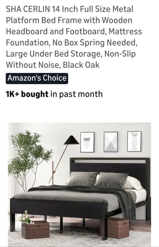 14 Inch Full Size Metal Platform Bed Frame With Wooden Headboard And Footboard