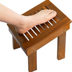 Teak Wood Shower Foot Stool for Shaving Legs, Sturdy Shower Foot Rest for Shower Shaving, Wooden Shower Foot Step for Bathroom