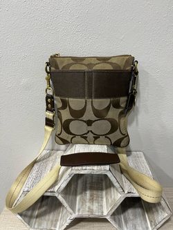 Coach Signature Jacquard Crossbody File Bag Brown Khaki Canvas Purse 41207 Y2K