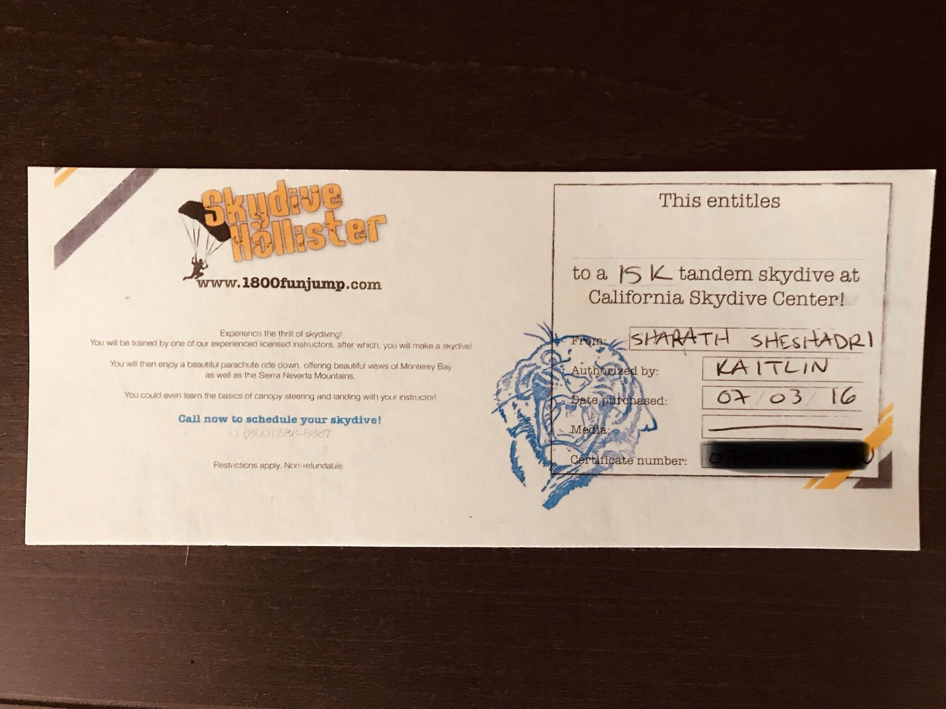 Skydiving - 2 tickets