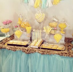 Turquoise Satin And Tulle Table skirt/tablecloth Wedding, Kids Party $40