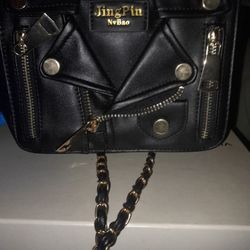 Jinping Nvbao Black Leather Jacket Purse 