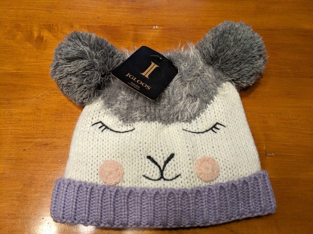 Girls Fleece Lined Llama Hat/Beanie