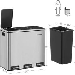 Sognomics 3 Bins Stainless Steel Trash Can 