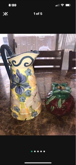 Hand-Painted Ceramic Pitcher and Tomato Jar Set