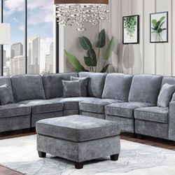 Brand New Plush Grey Chenille Sectional Sofa (Ottoman Sold Separately)
