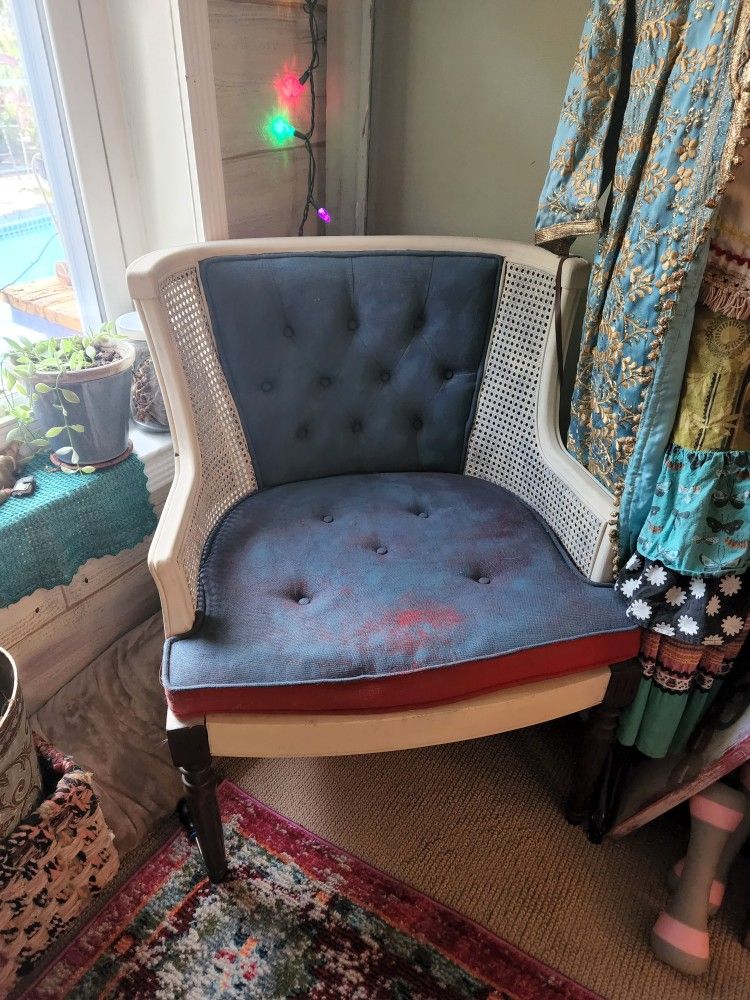 Boho Style Vintage Chalk Painted Cane Chair