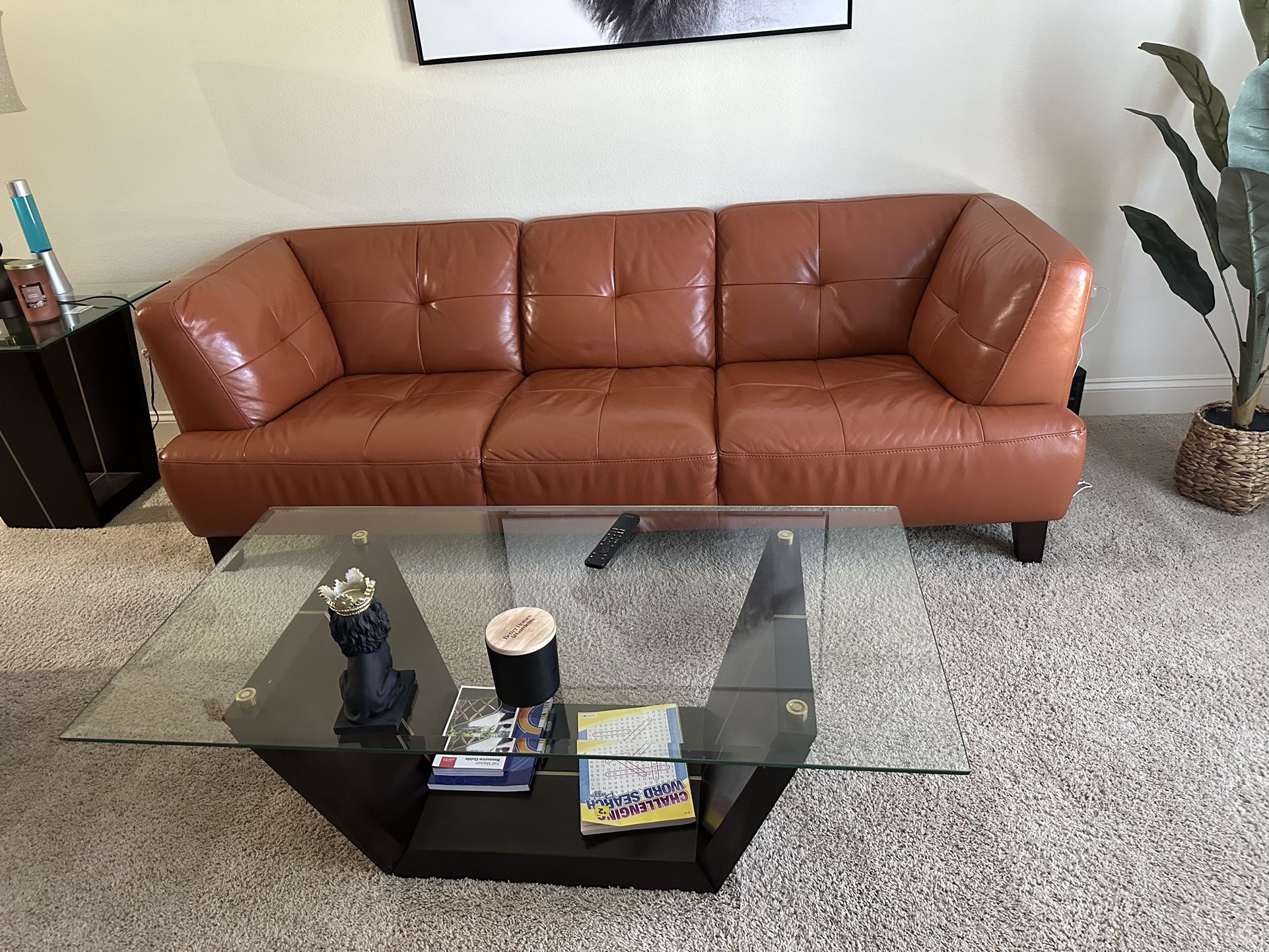 Orange Sofa With Glass Table 