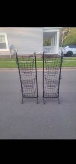 PAIR OF 3 -TIER WIRE BASKET DISPLAY / STORAGE STANDS