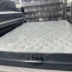 QUEEN SIZE SIMMONS BEAUTYREST PRESSURESMART (FIRM) MATTRESS & BOX SPRING BED SET