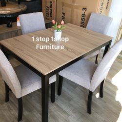 Cute! 5-pc Dining Table Set With Soft Grey Upholstered Chairs 