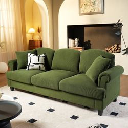 90.6" Mid-Century Modern Sofa, 3-Seater Couch With Armrests And Comfy Cushions, Deep Seat Sofas For Living Room Bedroom Apartment,2 Free Pillows