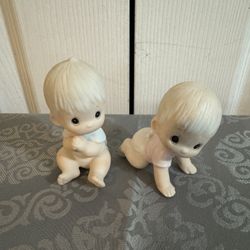 PRECIOUS MOMENTS, 1983, Baby Boy, Crawling & Sitting, set of 2, Vintage