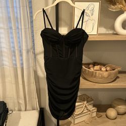  Women's Ruched Mesh Bodycon Cami Dress Spaghetti Strap Corset Mini Dress