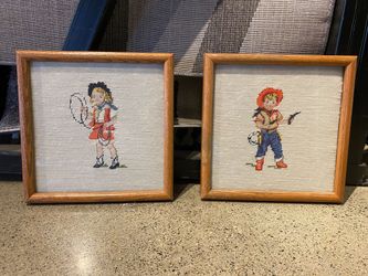 Vintage Western Themed Needlepoint Art (Set of 2)