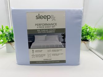 Juego de sábanas Sleep RX de 300 hilos, de 4 piezas, tamaño Queen, color azul claro, de Macy’s