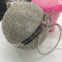 Silver rhinestone ball clutch/crossbody bag - Disco Ball Purse