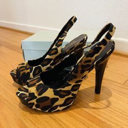 JESSICA SIMPSON AGYNES JP LEOPARD SLINGBACK PLATFORM HEELS DISCONTINUED 8.5