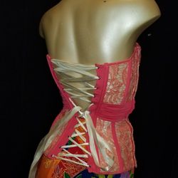 Coral Pink  LACE CORSET Lace Up  From Top & Bottom To Middle