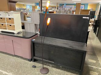 2-Bulb Abstract Floor Lamp w/ Amber Swirl Glass Shade