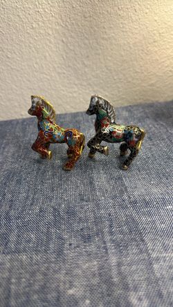 Vintage Chinese Cloisonn'e Horses (2) little rare find