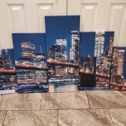 Multi-panel Canvas Art Print Of The New York City Skyline At Night