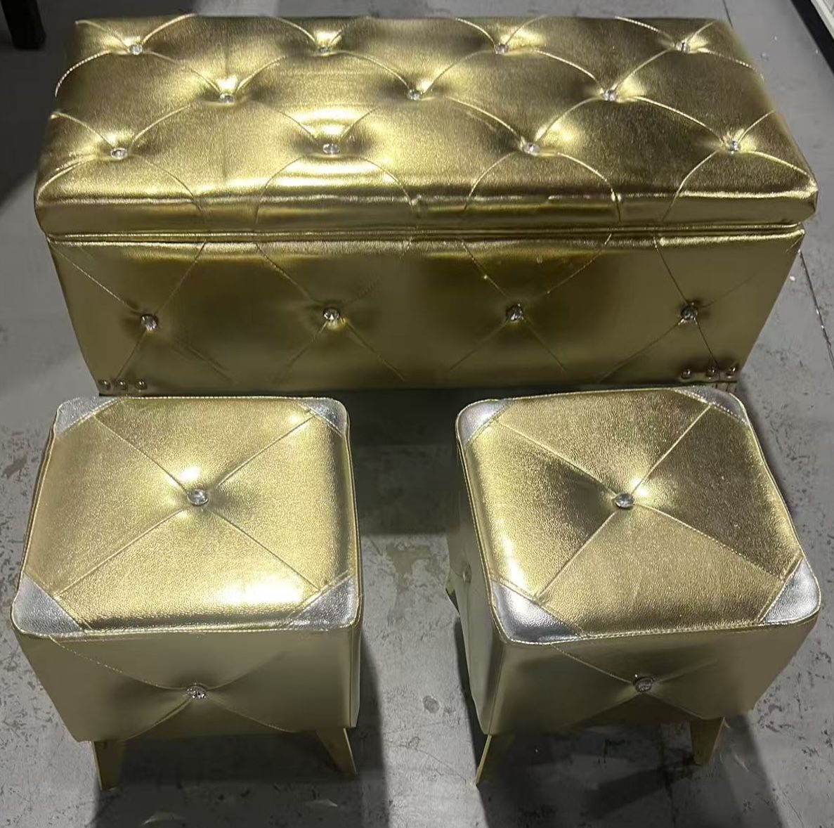 🥨3Pcs Ottoman Set, 1 Large Storage Ottoman Bench with 2 small Ottoman(Foot Rest) for Living Room Bedroom