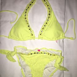 BRAND NEW - Victoria’s Secret SIZE S Yellow Rhinestone Top w/ Rhinestone Crochet Bottom