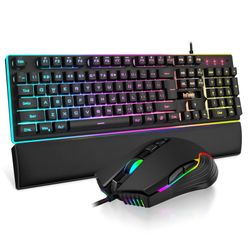 RedThunder K10 Wired Gaming Keyboard And Mouse And Wrist Rest Combo