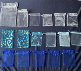 New Bundle of 17 Blue/ Gray Organza Gift Bags