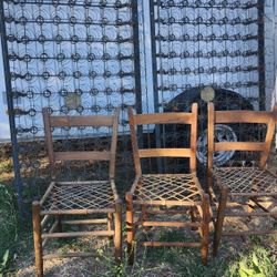 Antique Rawhide Laced Chairs, Set Of 3