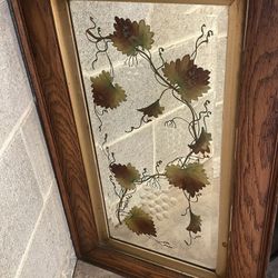 Antique Mirror Reverse Painted & Etched Grapes 