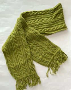 Green Cable Knit Scarf with Fringe