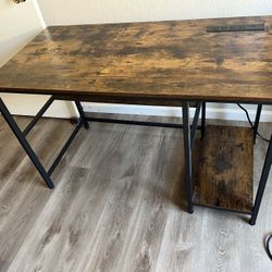 Rustic Brown PC Computer Desk with Power and USB Outlet & Storage Shelves