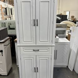 NEW ASSEMBLED 72.2" Tall Storage Cabinet with 4 Doors and Drawer, Freestanding Linen Cabinet, Wooden