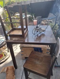 Dark Wood Bar Table with Stool
