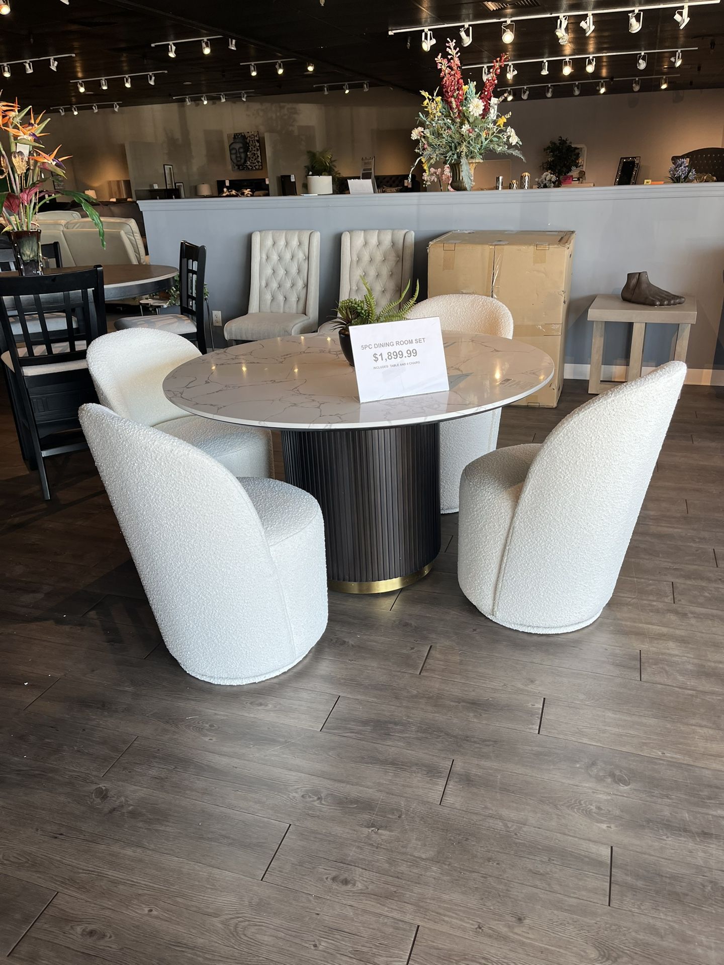 Grey/Black Marble Dining Table Set