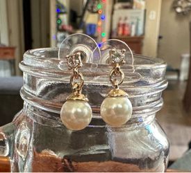 Pearl Drop Earrings with Crystal Studs