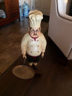 Fat Chef Figurine Statue with Frying Pan