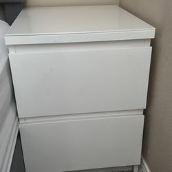 2-Nightstand, white/with 2 drawers, glass on top