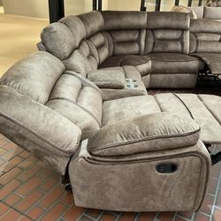 New sectional sofa manual recliner suede fabric by Kathy Ireland.