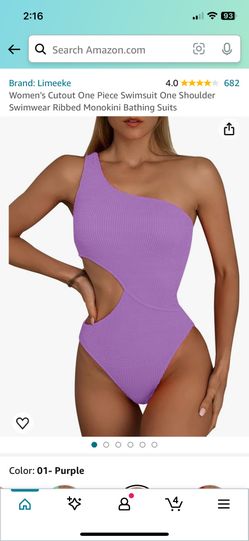 Women's Cutout One Piece Swimsuit One Shoulder Swimwear Ribbed Monokini Bathing Suits