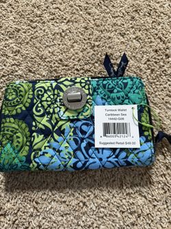 VERA BRADLEY Turnlock & Zip Around Wallet - Caribbean Sea - Navy - New with Tag