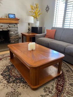 Vintage Oak Wood Coffee Table + Side Table Set