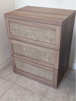 Bay Isle Home Consiglia Boho 3-Drawer Nightstand Amber Oak Rattan