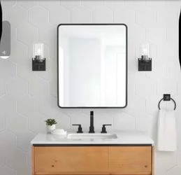 Glacier Bay 24 in. W x 30 in. H Rounded Corner Rectangular Matte Black Medicine Cabinet with Mirror
