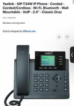 Yealink - SIP-T34W IP Phone - Corded - Corded/Cordless - Wi-Fi, Bluetooth - Wall Mountable - VoIP - 2.4" - Classic Gray
