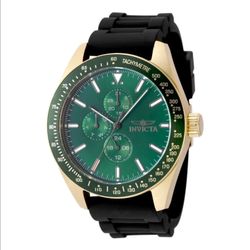 Invicta Men's Watch Aviator Yellow Gold Case Green Dial Silicone Strap 49077