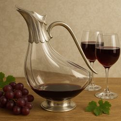 Italy 1960s Whimsical Duck Decanter Silverplate & Glass Claret Jug, 10x6”